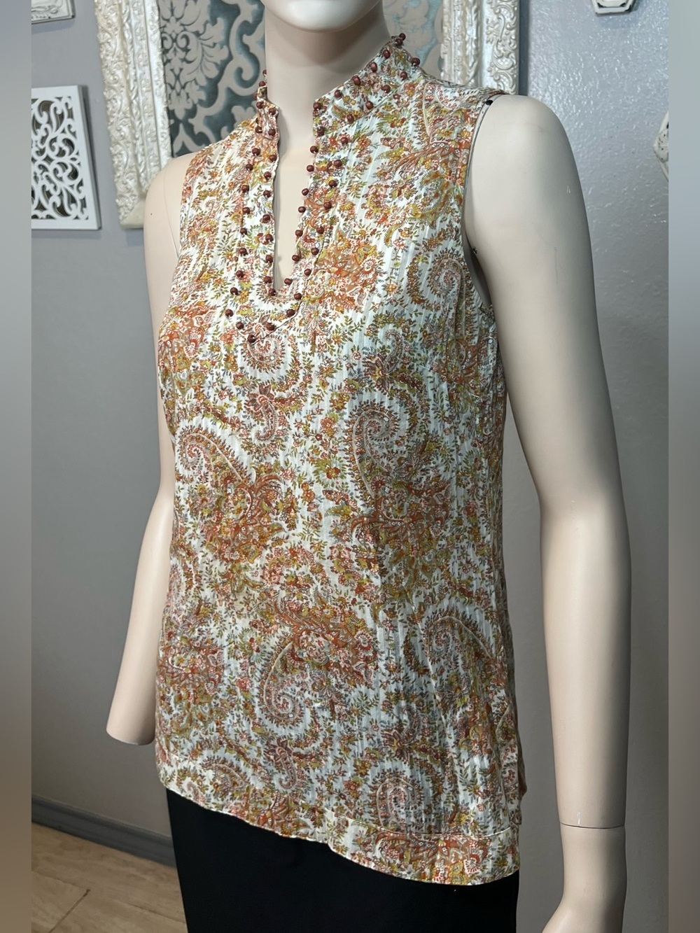 Charter Club Sleeveless Paisley Notch-Neck Top in Ivory and Rust